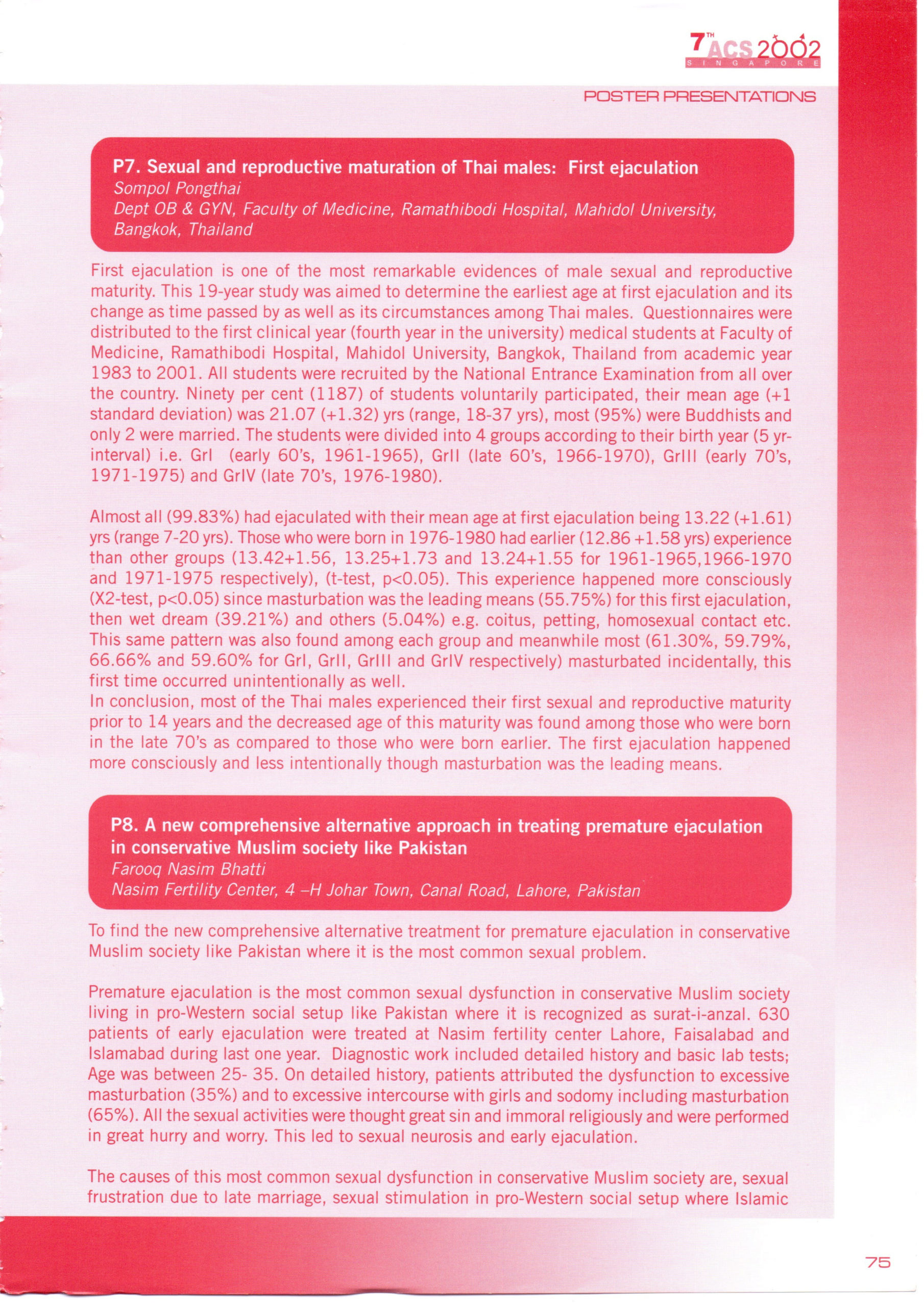 7th Asian Congress Of Sexology 2002