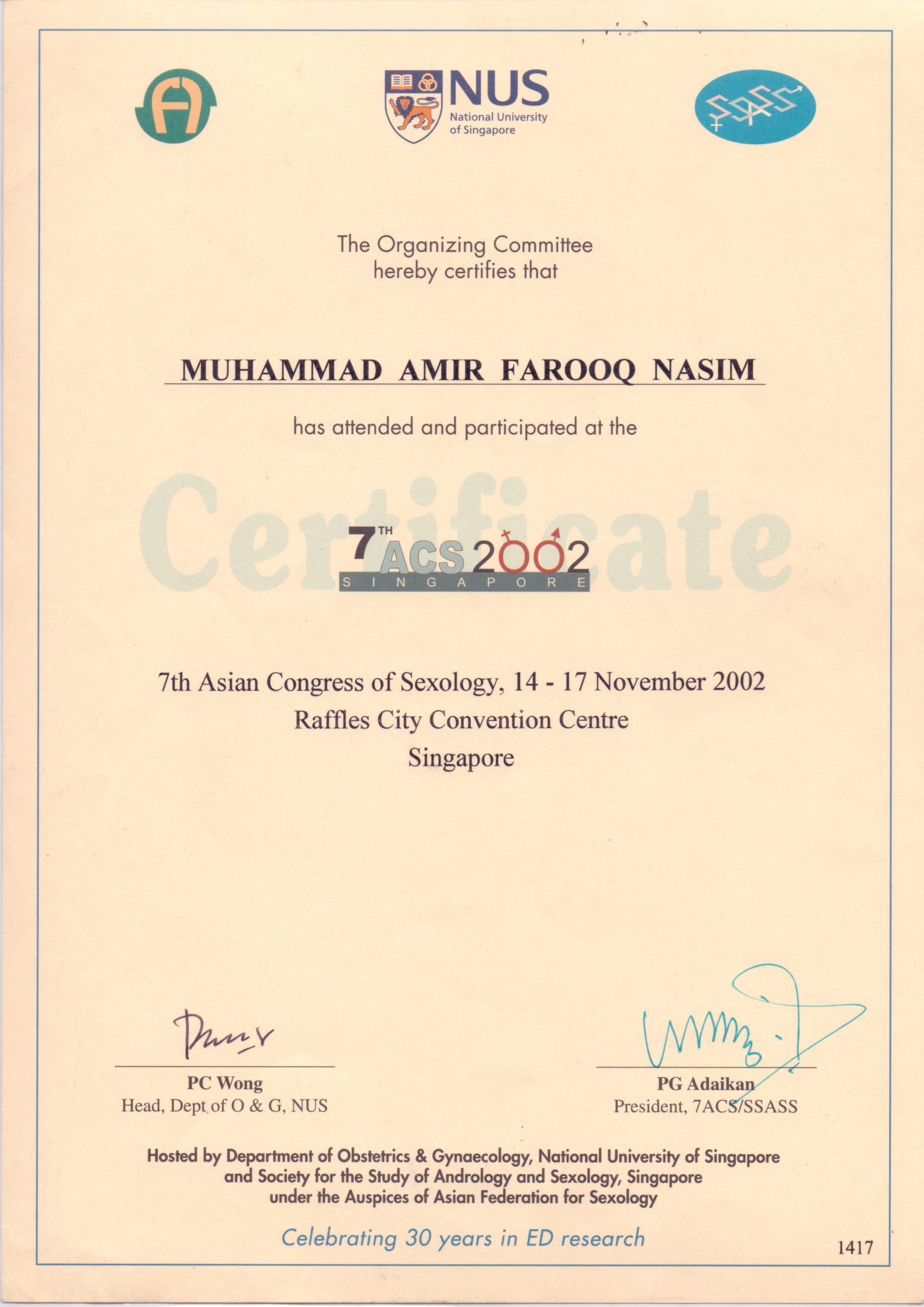 7th Asian Congress Of Sexology 2002