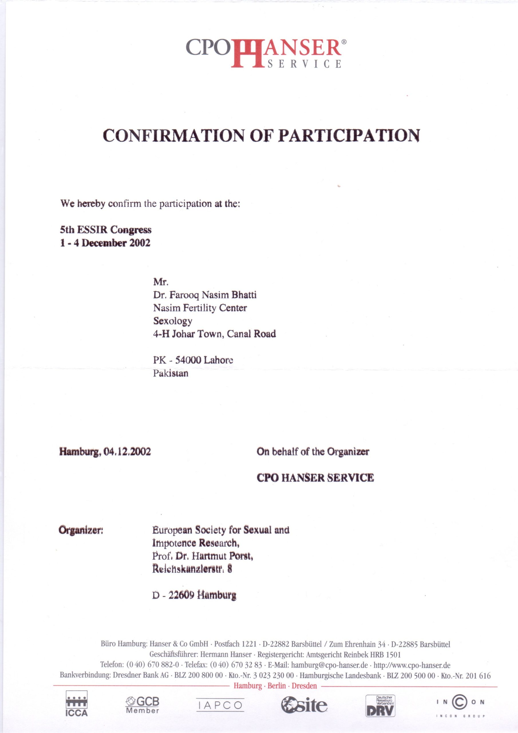 Participation Confirmation of Dr. Farooq Nasim Bhatti