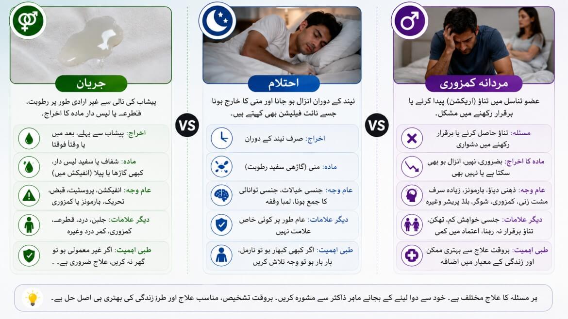 جریان، احتلام اور مردانہ کمزوری میں فرق